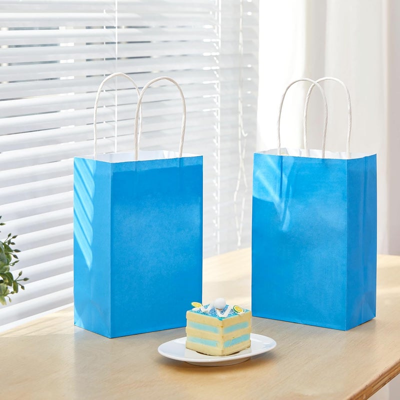 SUNCOLOR 12-Pack Blue Gift Bags with Handles – 8" Recyclable Small Paper Goodie Bags for Party Favors, Baby Showers, Birthdays, Boys’ Parties & Business Gifts - Image 2